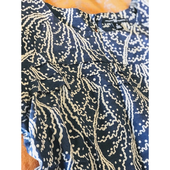 Gap blue bubble sleeve silk blouse top - Picture 3 of 6